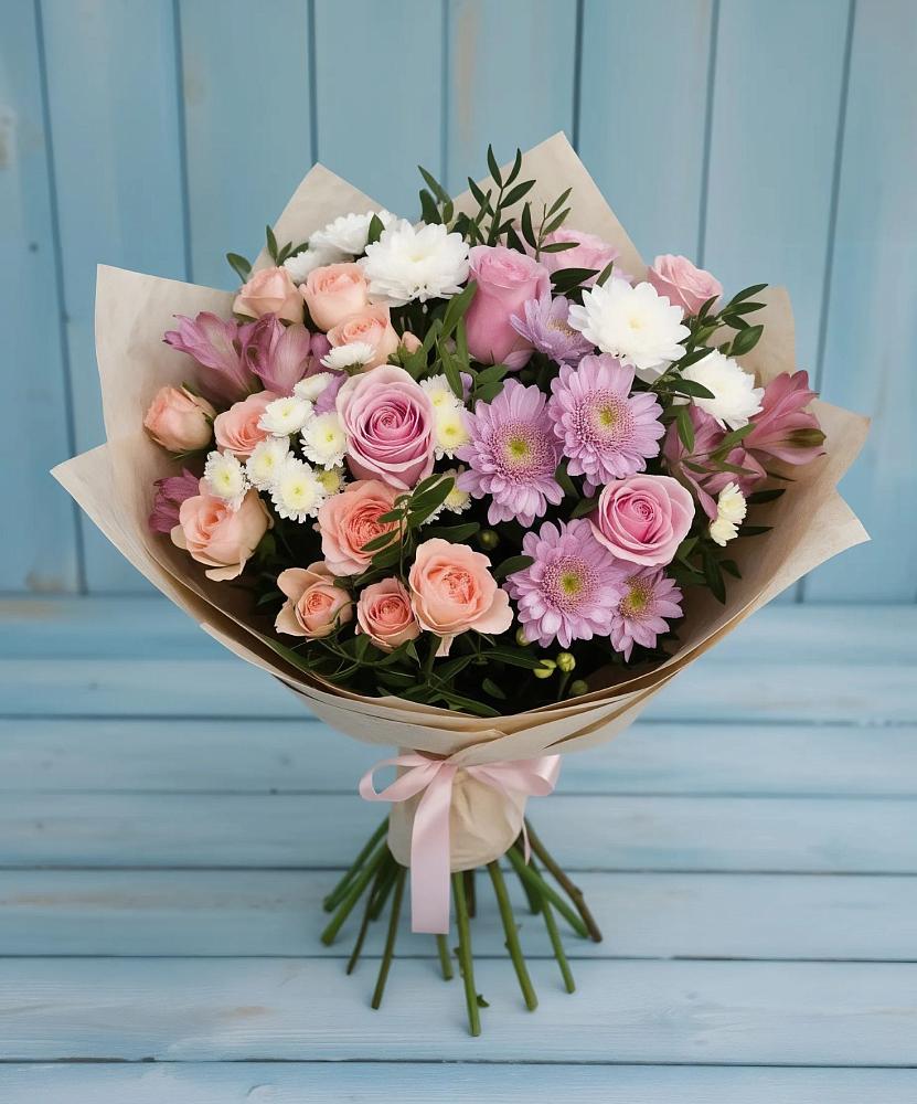Букет цветов из: Хризантемы, Розы и Альстромерии в Ряжске