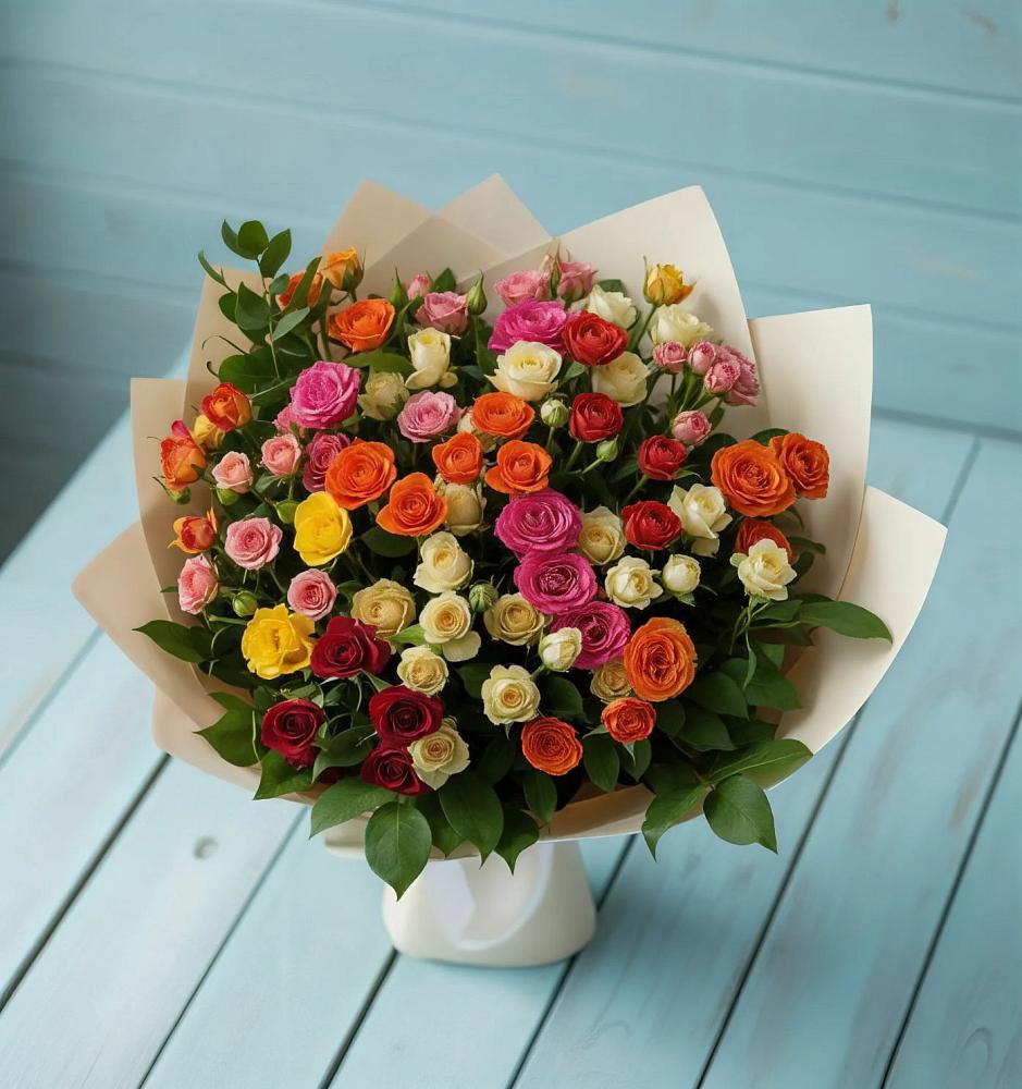 Букет Микс из разноцветных кустовых роз в Ряжске