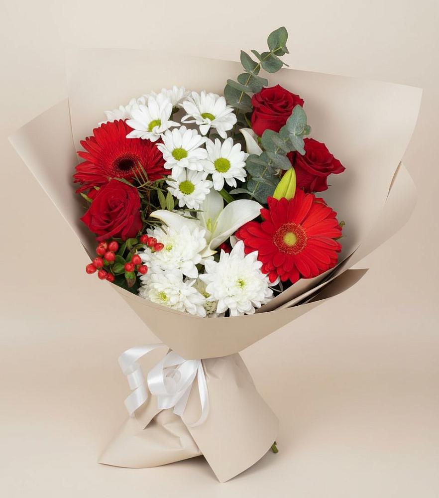 Букет цветов из: Розы, Хризантемы, Герберы и Лилии в Ряжске